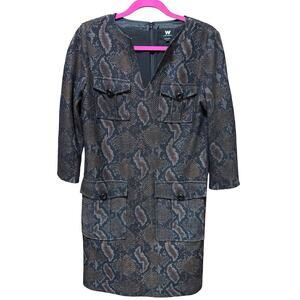 W by Worth Deep Coco Brown Snakeskin Print V-Neck Shift Dress – Size 6